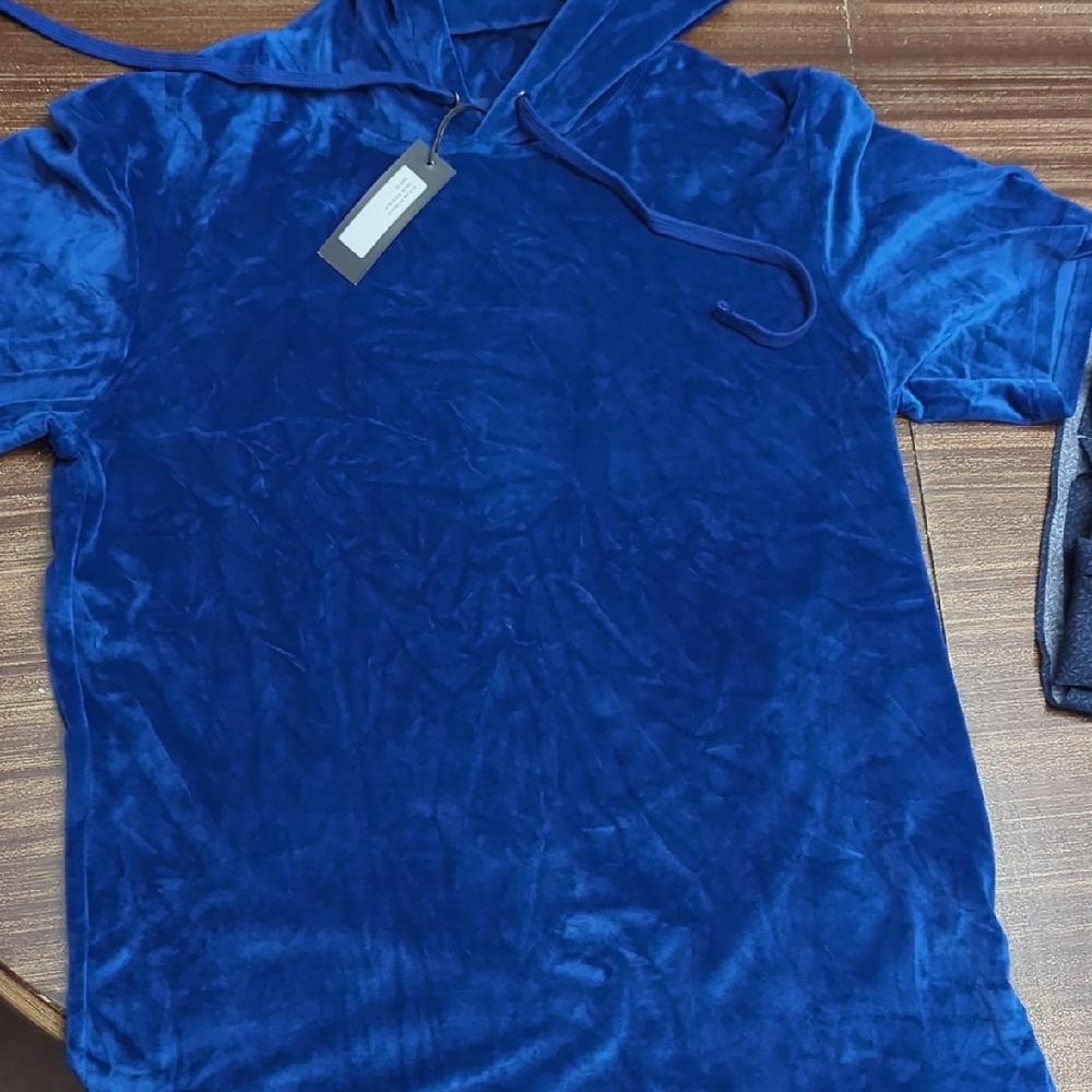 Russell Athletic Blue Sweatshirt Velour Texture